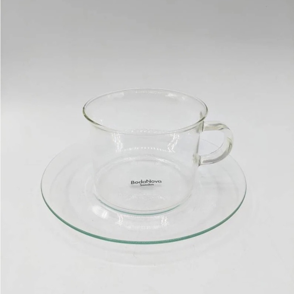 Vintage 1970s Boda Nova Sweden Clear delicate Glass Cup & Saucer Set hot or cold
